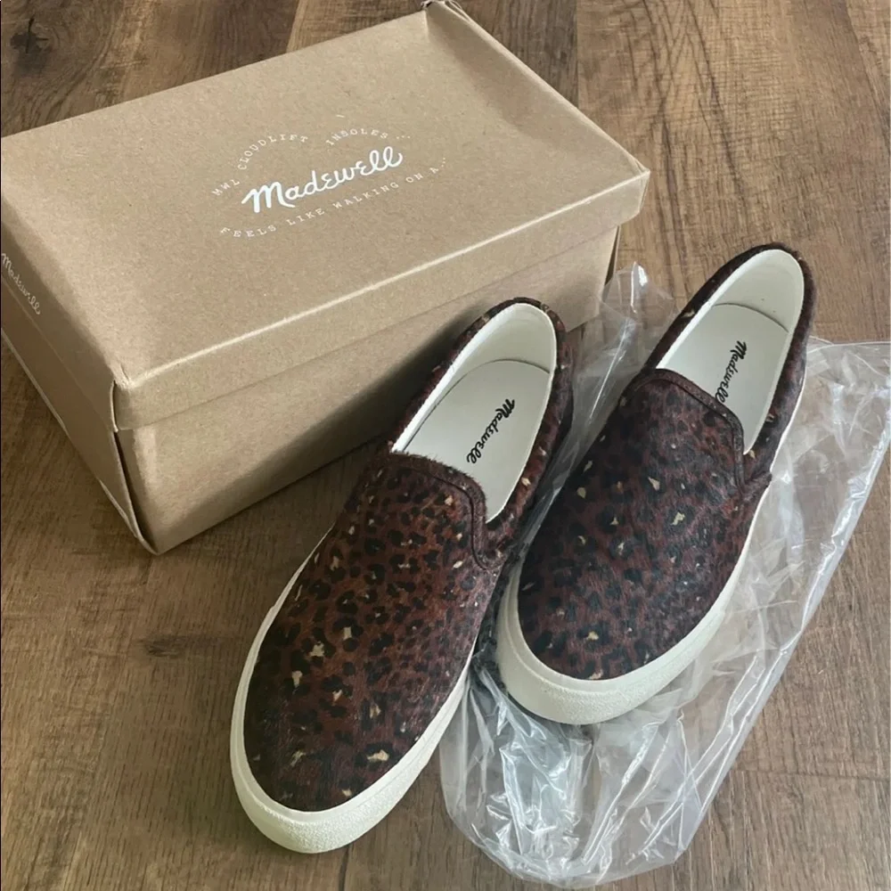 Madewell Woman’s Sidewalk Slip-On Sneakers in mini Leopard Calf Hair New in box